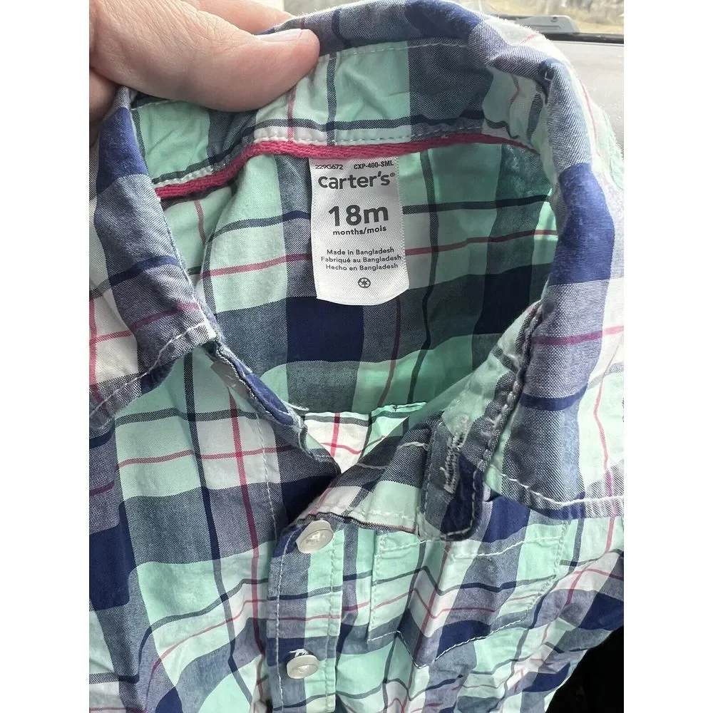 CARTERS Toddler Boys Plaid Shirt ~‎ Size 18 months Spring Easter